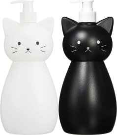 Hashy ネコのディスペンサー Lサイズ （ ホワイト + ブラック ） 白猫 黒猫 ボトル × 2個セット シャンプー トリートメント ハンドソープ 洗剤 アルコール消毒