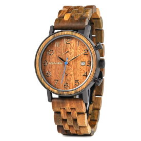 メンズ ファッション クラシック カジュアル 木製腕時計 ラグジュアリー ブランド クォーツ 腕時計 日付 ブルー 秒針表示 ブラウン