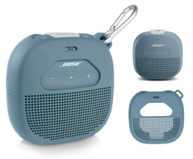 WGear のBose SoundLink Micro Bluetoothスピーカー用保護ケース。ケーブルやその他のアクセサリー用のメッシュポケットを備えた特徴的なデザイン。デバイスを保護する弾性ストラップ(ストーンブルー)、WG012299。