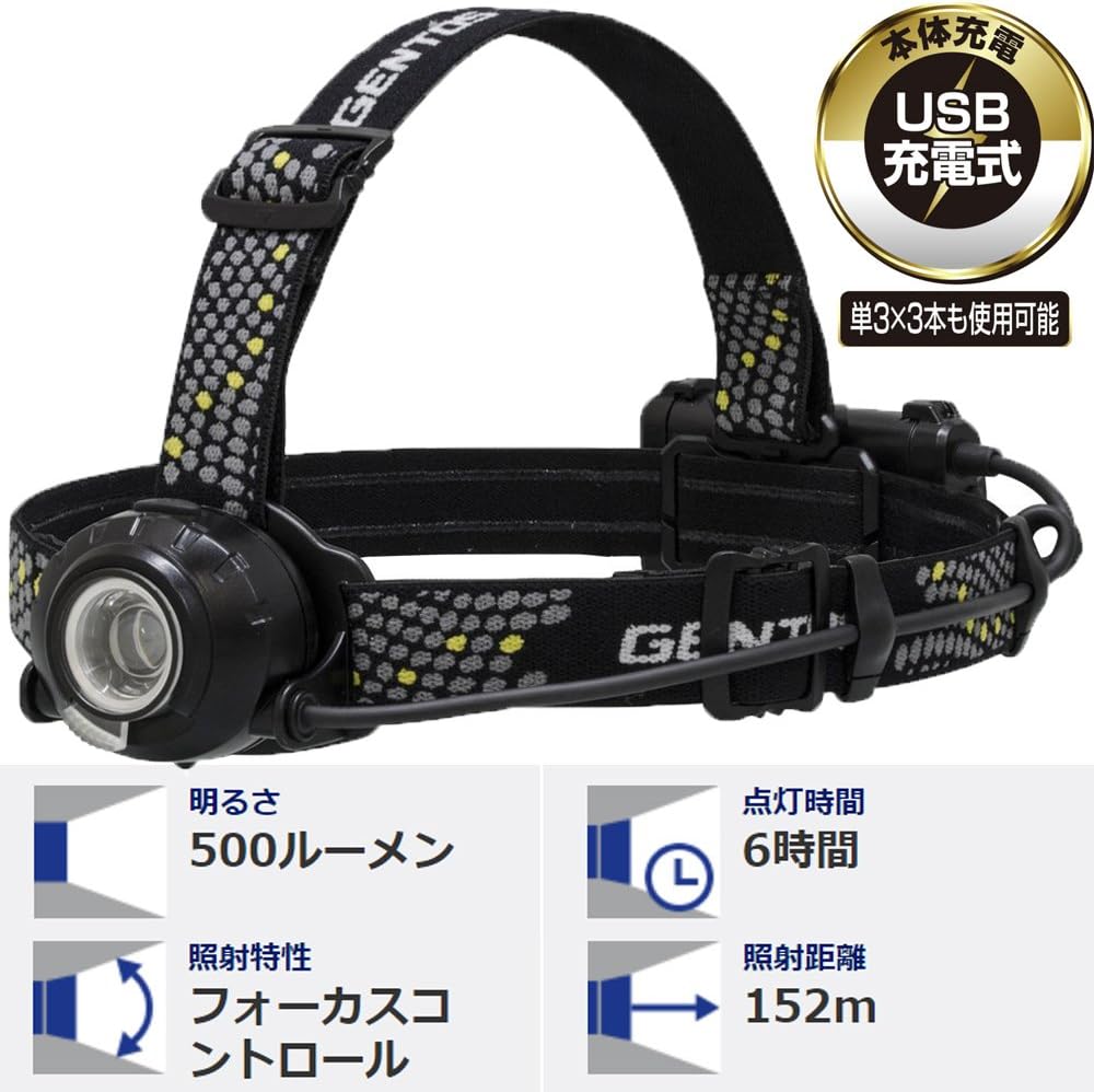 楽天市場】GENTOS(ジェントス) LED ヘッドライト USB充電式 【明るさ