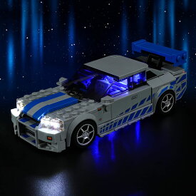 Vaodest LEDライト レゴ スピードチャンピオン ワイルドスピード スピード チャンピオン Fast & Furious Nissan Skyline GT-R (R34) おもちゃの車セット 設計と構成 モデル76917と互換性あり (LEDラ