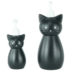 Hashy ネコのディスペンサー ブラック ( Sサイズ + Lサイズ ) 黒猫 ペアボトル × 2種セット シャンプー トリートメント ハンドソープ 洗剤 アルコール消毒