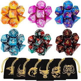 DND Dice, 42 Pieces Dungeons and Dragons Dice with Gold Patten Bags for Dungeon and Dragons MTG RPG DND D20 D12 D10 D8 D4