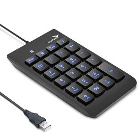 Rottay バックライト付きナンバーパッド 有線テンキーパッド サイレントキーボード拡張 外付け10キー USBキーパッド ノートパソコン&PC用
