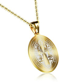 LBFEEL ステンレススチール 聖ベネディクトメダル カトリック 聖メダル ペンダントネックレス 男女兼用 ギフトボックス付き