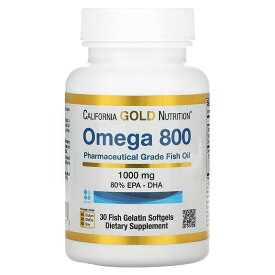 California Gold Nutrition オメガ800 超濃縮オメガ3フィッシュオイル EPA DHA 80％ 1000mg フィッシュゼラチンソフトジェル30粒