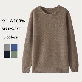 ウール100% セーター 長袖 メンズ プルオーバーセーター 保温性 ウール 秋 冬 トップス 無地 クルーネック 男性プルオーバー ラウンドネック カジュアル ゆったり 柔らか 快適 上着 普段着 アウトドア ニットセーター 実用的 誕生日 お洒落 プレゼント 全5色 S-3XL