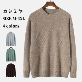 メンズ セーター 長袖 カシミヤ プルオーバーセーター 保温性 カシミア 色落ちしない 秋 冬 トップス クルーネック ケーブル編み カジュアル ラウンドネック 柔らか 快適 男性 上着 運動 通勤 通学 休日 高校生 中学生 トップス 全4色 M-3XL