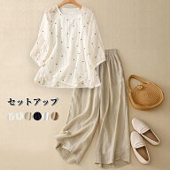 セットアップ レディース カジュアル ロングパンツ 夏 涼しい 七分袖Tシャツ 無地 ゆったり 上下セット …
