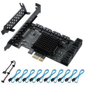 BEYIMEI PCIE 1X SATAカード10ポート、6 Gbps SATA 3.0コントローラーPCIe拡張カード、非レイド、ロープロファイルブラケットと10本のSATAケーブルを備えた10個のSATA 3.0デバイスをサポート（チップ：ASM1166）