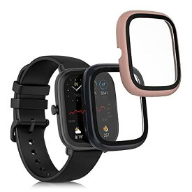 kwmobile 2x ケース 対応: Huami Amazfit GTS 2 Mini カバー - フルボディ ガラス 耐衝撃 超薄型 マリンブルー/アンティークピンク