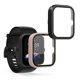 kwmobile 2x ケース 対応: Huami Amazfit Bip 3 / Bip 3 Pro カバー - フルボディ ガラス 耐衝撃 超薄型 黒色/アンティークピンク