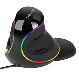 DELUX 有線エルゴノミクスマウス RGBライト縦型マウス 最大12800DPI、取り外し可能リストレスト、プログラム可能な6つのボタン、手根管、手首、手の疲れに、PC/Mac/ラップトップ用 （M618PLUS RGB）