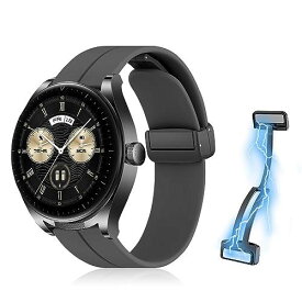 [RicYeel] 22mm 磁気付き シリコンバンド Huawei Watch GT 4 46mm/HUAWEI WATCH Ultimate/Huawei Watch Buds 対応 バンド マグネット付き 装着簡単 スポーツバンド ストラップ 替えバンド 交換ベルト Huawei Watch 4 46mm/Huawei Watch 4 Pro 48mm 柔らかい 調整バンド (グレ