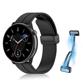 [RicYeel] 20mm 磁気付き シリコンバンド Amazfit Active/Amazfit GTS 4 Mini/Amazfit GTR Mini/Amazfit GTS 4 対応 バンド マグネット付き 装着簡単 スポーツバンド ストラップ 替えバンド 交換ベルト Amazfit GTS 3/GTS 2 Mini 用 柔らかい 調整バンド (ブラック)