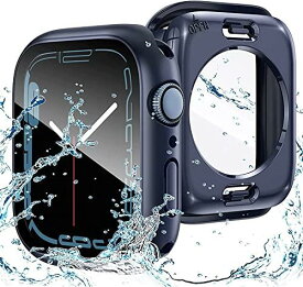 【2023強化版】AMAPC for Apple Watch ケース 360度全面防水 バンド 水泳・スポーツ専用 ガラスフィルム 一体型 apple watch 用 カバー 360フルボディ防水 アップルウォッチ ケース Apple Watch Series 9/8/7 45mm対応 ブルー