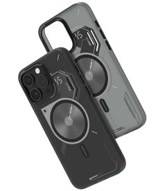 Aulumu A15 TPU マグネットケース iPhone 15 Pro Max ケース - IMD テクニカル パターン - MagSafe 対応 [アルミフレーム] 半透明ハードケース - ブラック