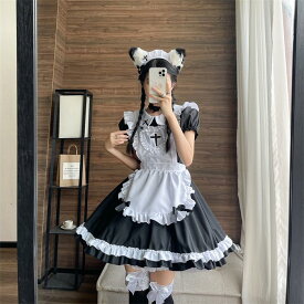 ハロウィンコスプレ 仮装 メイド 服 ゴスロリ 萌え コスプレ 衣装 仮装 女装 フリル ロリータ かわいい カチューシャ 付き セットウェイトレス レディース