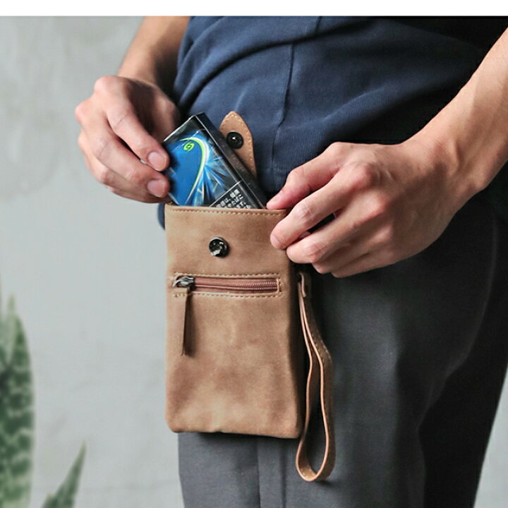 楽天市場 スマホ ポーチ メンズ スマホポーチ 2way ケース アイコス ウエストポーチ 腰 スマホバッグ アイフォン 男性用 スマートフォン 電子タバコ タバコケース Iphone ベルトポーチ 携帯 カラビナ 煙草ケース たばこケース Puレザー プチプラ Eitoshow Vint Belt