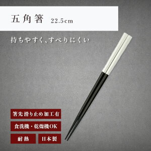 箸 食洗機対応 | 五角箸 来客用 お箸 箸 業務用 かわいい箸 箸 おしゃれ お箸 すべらない箸 持ちやすい箸 プレゼント ギフト 送料無料 メール便 お洒落 PBT 黒 銀 日本製 | 福井クラフト22.5cm
