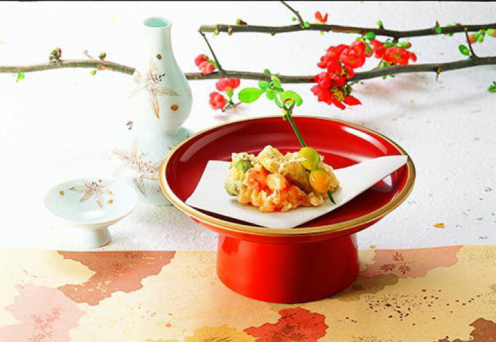 楽天市場】φ18cm 6寸 丸三宝 朱天金 A 懐石料理 食器 お正月 演出小物 