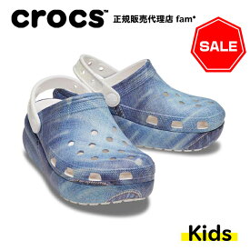 クロックス crocs【キッズ サンダル】Classic Cutie Denim Clog K/クラシック キューティー デニム クロッグ K/ホワイト×マルチ｜##