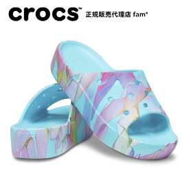 『60%OFF』クロックス crocs【レディース サンダル】Classic Platform Palm Print Slide W/クラシック プラットフォーム パーム プリント スライド/ネプチューン×マルチ｜##