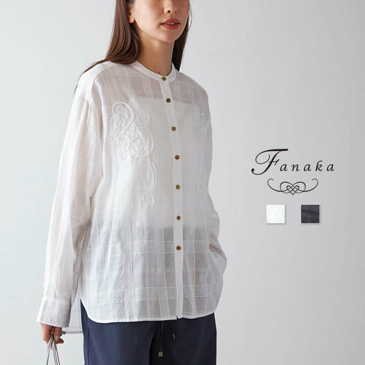 楽天市場】Fanaka チェック柄ドビー、テープ刺繍ブラウスレディース 