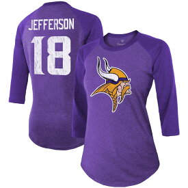 NFL バイキングス ジャスティン・ジェファーソン Tシャツ Majestic（マジェスティック） レディース パープル (Women's Team Color 3/4 Raglan Player N&N Top)