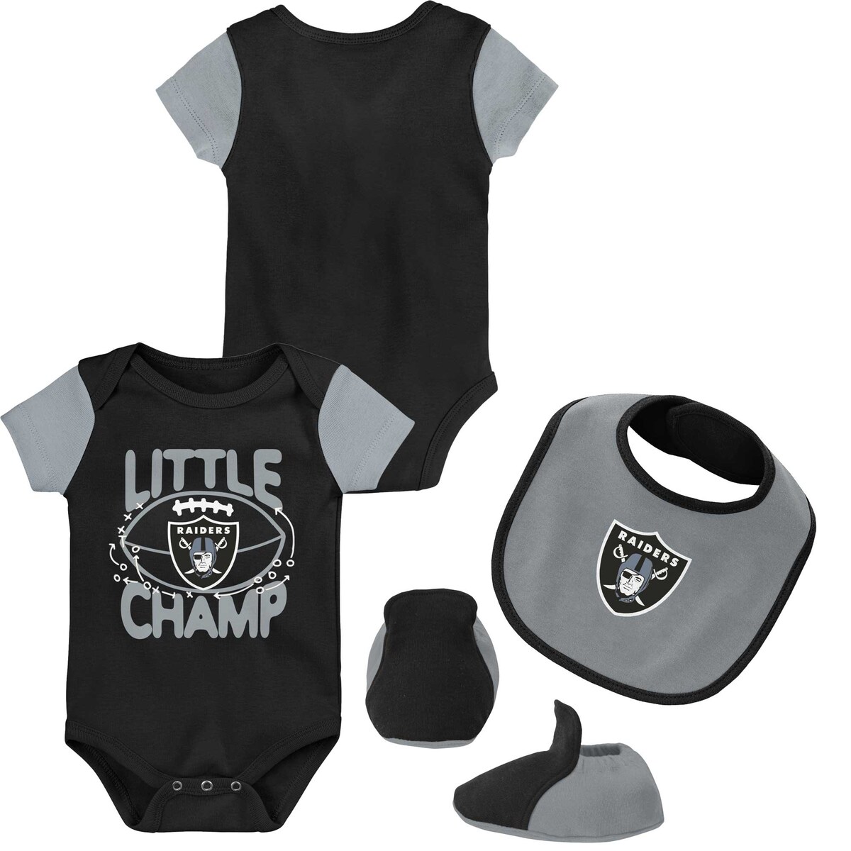 NFL レイダース キッズウェア アウタースタッフ ベビー ブラック (22 Newborn Little Champ Creeper Bib  Bootie Set)