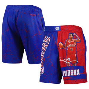 【公式グッズ】NBA 76ers アレン・アイバーソン ショーツ Mitchell & Ness/ミッチェル&ネス メンズ ロイヤル (NBA MNC PLAYER BURST MESH SHORTS)