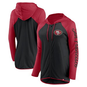 �y�����O�b�Y�zNFL 49ers �t���W�b�v �p�[�J�[ Fanatics/�t�@�i�e�B�N�X ���f�B�[�X �u���b�N (24 Women's LC Sleeve Script Poly Full-Zip Hood)
