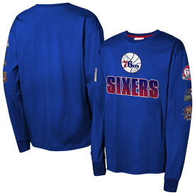 【公式グッズ】NBA 76ers 長袖 Tシャツ Mitchell & Ness/ミッチェル＆ネス キッズサイズ ロイヤル (NBA OST MNC FA24 Youth HWC All Over LS Tee)