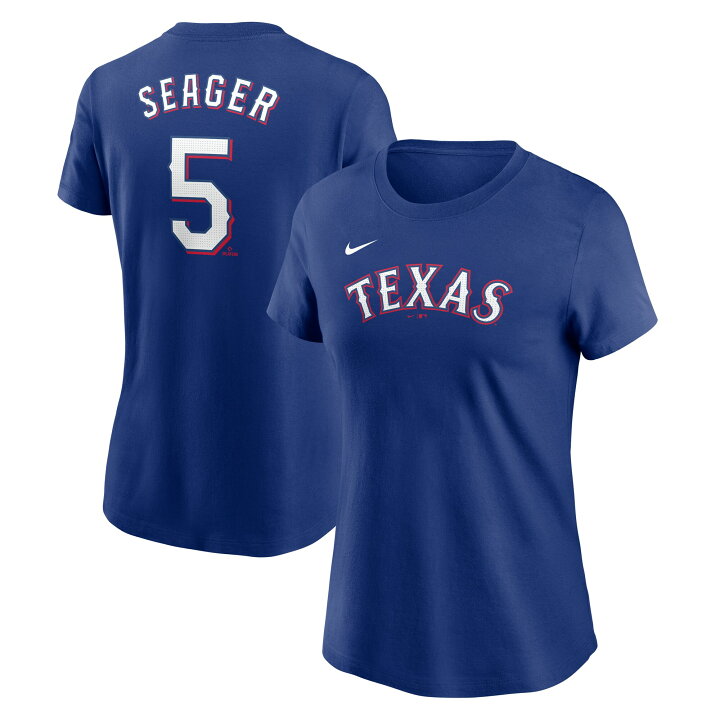公式グッズ MLB レンジャーズ コーリー・シーガー ネーム ナンバー Tシャツ Nike ナイキ レディース ロイヤル 2025 Nike Fuse Women s N N Tee Fanatics公式ストア 店