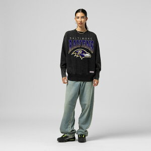yObYzNFL CuY g[i[ Mitchell & Ness/~b`FlX fB[X ubN (NFL Womens Delineate Mineral Wash BLK Crew - R)
