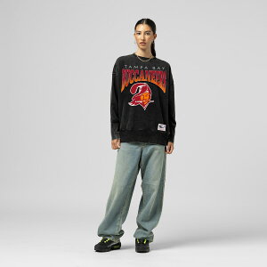 yObYzNFL obJjA[Y g[i[ Mitchell & Ness/~b`FlX fB[X ubN (NFL Womens Delineate Mineral Wash BLK Crew - R)