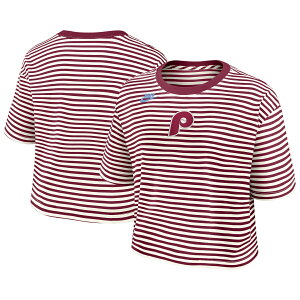 �y�����O�b�Y�zMLB �t�B���[�Y T�V���c Nike/�i�C�L ���f�B�[�X �o�[�K���f�B (Women's Nike MLB Cooperstown Striped Logo Crop Tee)