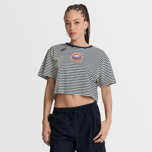 �y�����O�b�Y�zMLB �A�X�g���Y T�V���c Nike/�i�C�L ���f�B�[�X �l�C�r�[ (Women's Nike MLB Cooperstown Striped Logo Crop Tee)