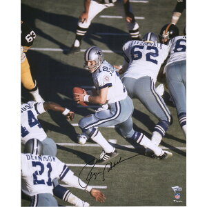 Roger Staubach Dallas Cowboys Autographed 16 x 20 White Jersey Vertical Pass Under Center Photograph