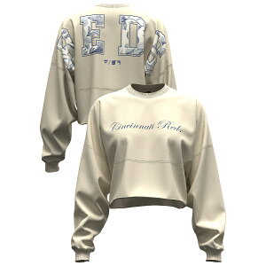 Women's Fanatics Light Beige Cincinnati Reds Spirit Floral Script Cropped Long-Sleeve T-Shirt
