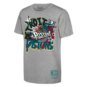Youth Mitchell & Ness Heather Gray Detroit Pistons Hardwood Classics Play by Play T-Shirt