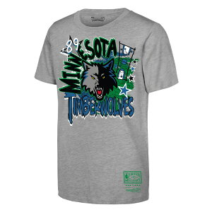 Youth Mitchell & Ness Heather Gray Minnesota Timberwolves Hardwood Classics Play by Play T-Shirt