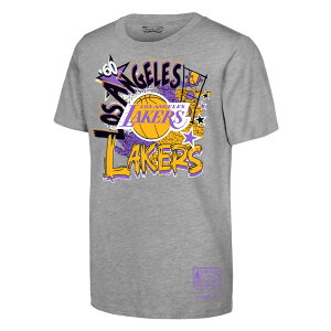Youth Mitchell & Ness Heather Gray Los Angeles Lakers Hardwood Classics Play by Play T-Shirt