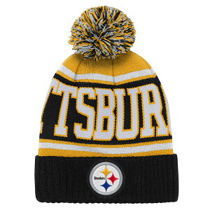 �y�����O�b�Y�zNFL �X�e�B�[���[�Y �j�b�g�X Outerstuff �L�b�Y�T�C�Y �u���b�N (NFL Outertsuff Youth True Edge Cuffed Pom Knit)