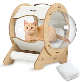 猫ベッド 猫ハウス 透明宇宙船 木製 ペットベッド 冬夏両用 猫用 小型犬 四季通用 組立簡単 お手入れ簡単