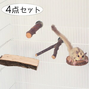 小動物 モモンガ 止まり木 ステージ 4点 セット 爪研ぎ ステップ 遊び場 りんご 天然木 自然木 Y型 半円 枝 リンゴの木 りんご パーチ フクロモモンガ ケージ 取り付け かじり木