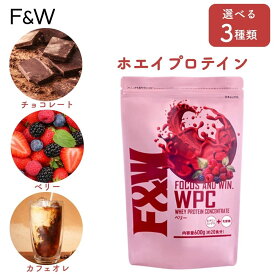 F&W(エフアンドダブリュー) ホエイプロテイン WPC チョコレート風味 カフェオレ風味 ベリー風味 600g たんぱく質含有74% 国内製造 計量スプーン付
