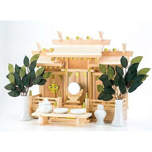 静岡木工 神棚の里 屋根違い三社 神具セット 明津(あくつ)小 神棚 日本製