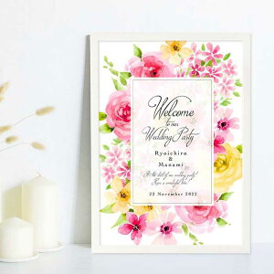 海外風ウェルカムボード「ピンクフラワー」※/結婚式 パーティー ブライダル