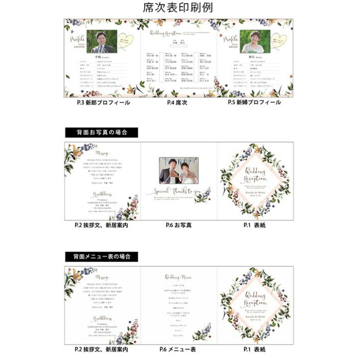 少人数専用 コンパクト席次表 印刷込 10部セット ナチュレ 入力 完成品オーダー